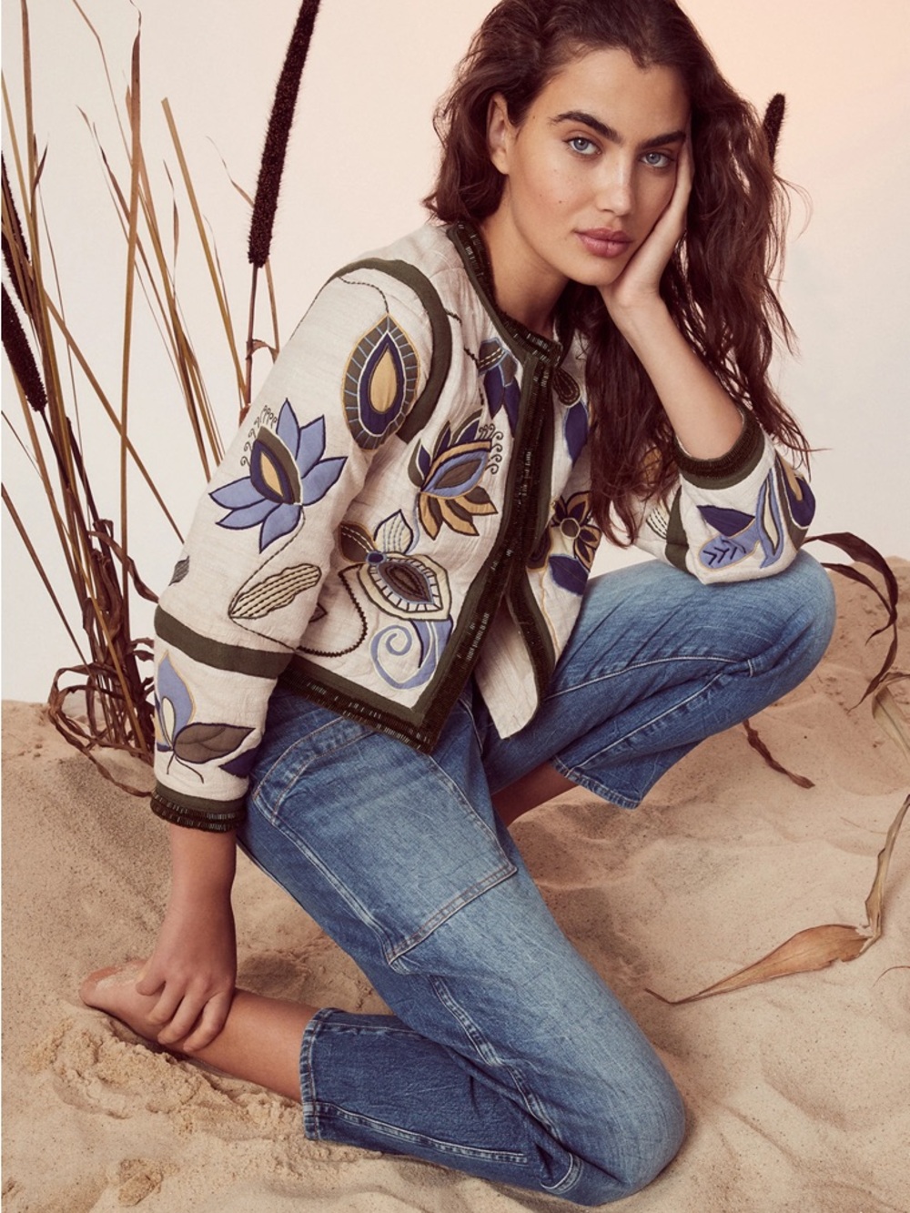 Veronica Beard Embroidered Floral Crop Jacket